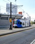 The Red-Line Traxx train heading up to the hospital passing underneath Rice-Eccles Stadium on Aug 30, 2016, Adam Fondren Daily Utah Chronicle