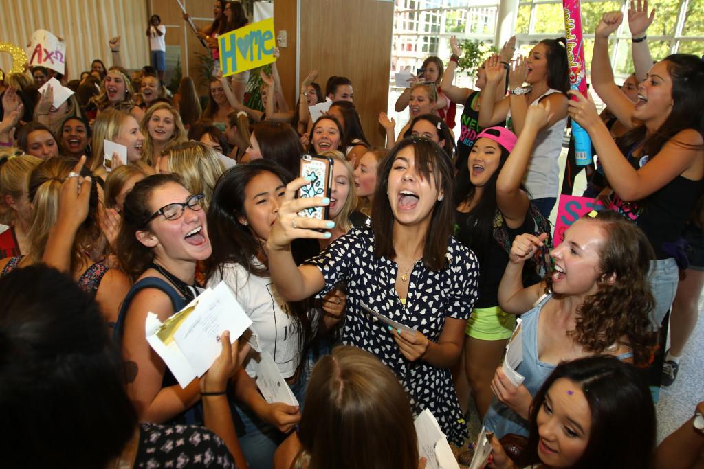 New members celebrate with their new sorority sisters after opening their bid letters at the Union Ballroom, Tuesday, September 8, 2015. Chris Samuels, Daily Utah Chronicle.