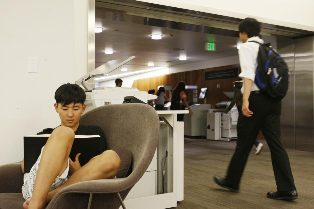 Kangwoo Yu, a junior in mining, studies in a womb chair at the Marriott Library, Wednesday, September 2, 2015. Photo credit: Chris Samuels