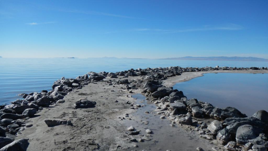 The Spiral Jetty is located in the Great Salt Lake.–Courtesy Utah Museum of Fine Arts