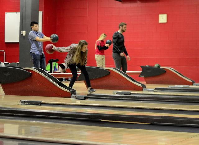 Students taking the elementary bowling class, taught by Troy Pullman, to take a break from their classes within their major, Tuesday, December 8th, 2015.