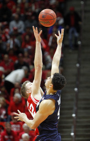 The opening tipoff is thrown into the air at the start of an NCAA men's basketball game with the Utah Utes and the BYU Cougars at the Jon M. Huntsman Center, Wednesday, Dec. 2, 2015. Chris Samuels, Daily Utah Chronicle.