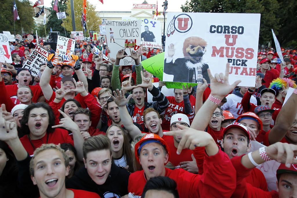Fans' signs are on display during a broadcast of ESPN's College GameDay on President's Circle, Saturday, Oct. 10, 2015. Chris Samuels, Daily Utah Chronicle.