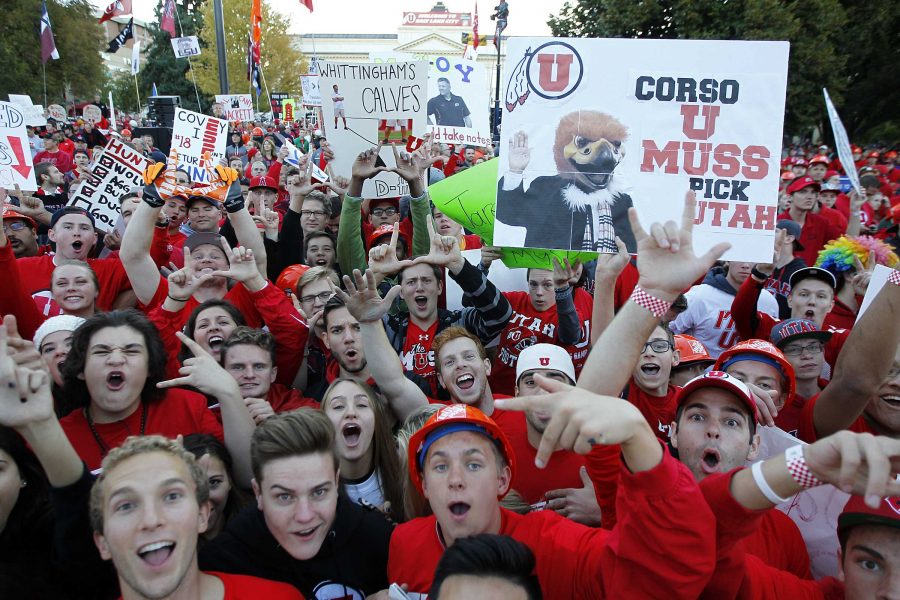 Fans signs are on display during a broadcast of ESPNs College GameDay on Presidents Circle, Saturday, Oct. 10, 2015. Chris Samuels, Daily Utah Chronicle.