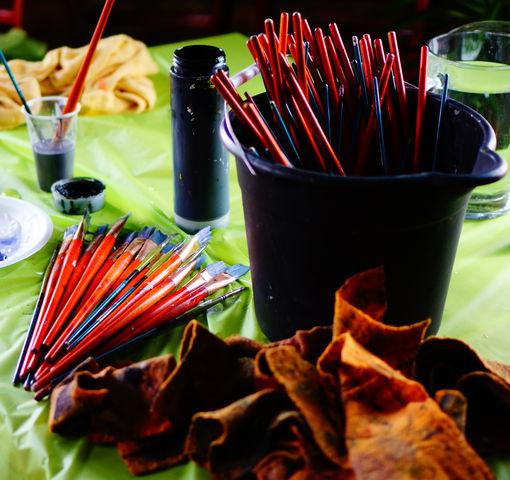 Paint brushes and cloths used at Paint Nite inside Squatters Pub in Salt Lake City, Utah, on Sunday, Jan. 17th, 2016.