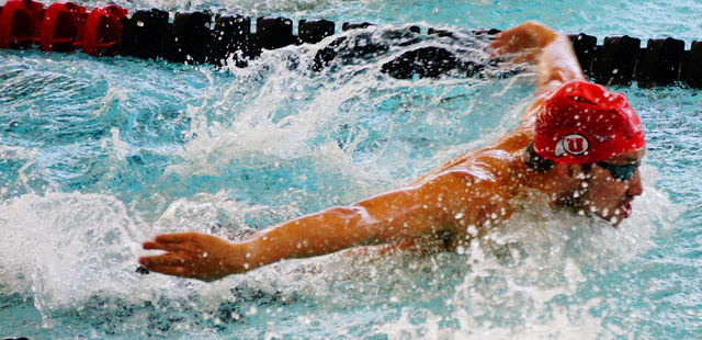 Utah Men's swimmer Ben Scott swims the 200 yard butterfly during the Utah vs. USC Swim Meet at the Ute Natatorium on Saturday, Feb.20th, 2016. (Rishi Deka, Daily Utah Chronicle)