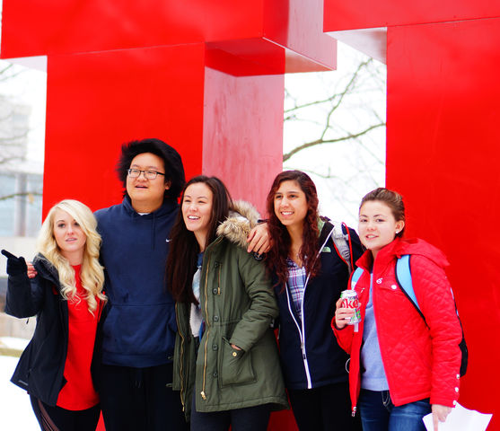 A group of U students pose at the Block U during the True to U event at the U in Salt Lake City on Thursday, Feb.11th, 2016. (Rishi Deka, Daily Utah Chronicle)
