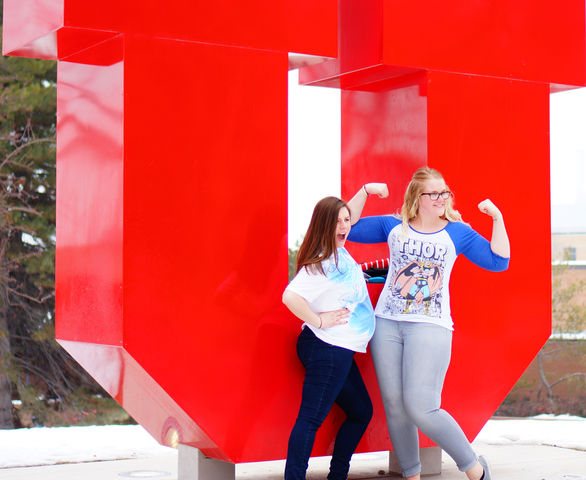 Two U students pose at the Block U during the True to U event at the U in Salt Lake City on Thursday, Feb.11th, 2016.(Rishi Deka, Daily Utah Chronicle)