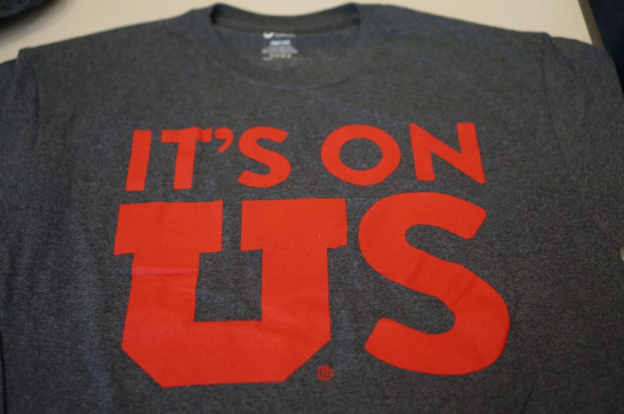 The Its on US shirt at the booth inside the Marriott Library at the U on Tuesday, Oct. 25, 2016. (Rishi Deka, Daily Utah Chronicle)