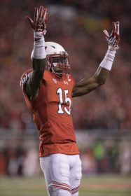 Utah Senior DB Dominique Hatdield (15) pumps the crowd up in the second half against Arizona at Rice Ecles Stadium on Saturday, Oct 8, 2016. Chris Ayers Daily Utah Chronicle.