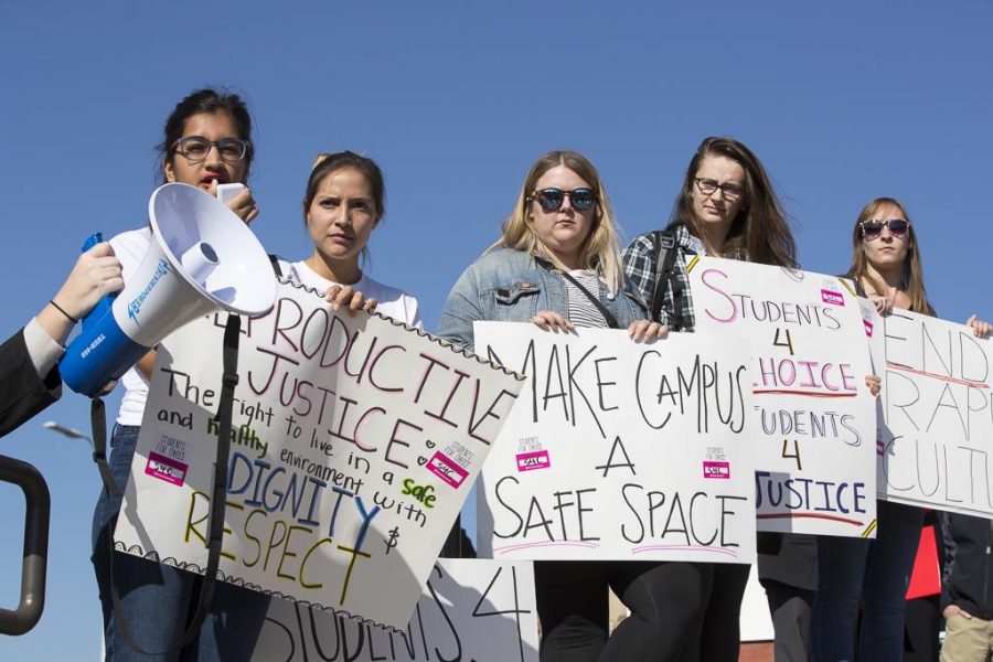Student organization Students 4 Choice speak during the sexual assault protest in the MEB parking lot on Friday, Nov 4, 2016. Chris Ayers Daily Utah Chronicle.