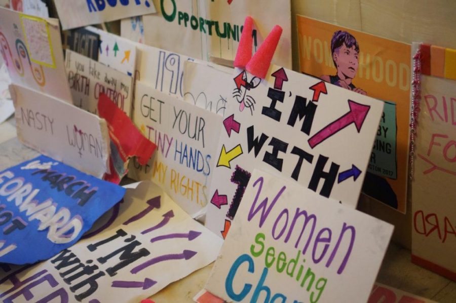 A plethora of signs inside the Utah State Capitol at the end of the Womens March on the Utah State Capitol in Salt Lake City, Utah on Monday Jan. 23, 2017. (Rishi Deka, Daily Utah Chronicle)
