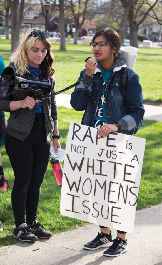 President of Students for Choice at the University of Utah Kiman Kaur speaks at Take Back the Night on April 5, 2017.