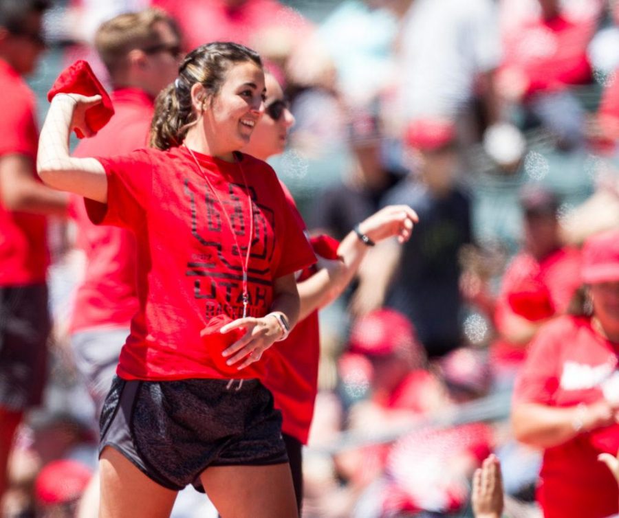 A University of Utah student tossing out t-shirts to fans in an PAC 12 Game vs. The Arizona State Sun Devils at The Salt Lake Bees Stadium, Salt Lake City, UT on Saturday, May 27, 2017

(Photo by Adam Fondren | Daily Utah Chronicle)