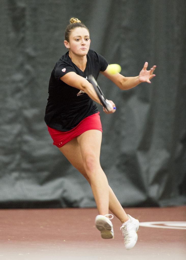 University of Utah Womens Tennis sophomore Taylor Calton plays in a match agains the Weber State Wildcats at the George S. Eccles Tennis Center at the University of Utah on Sunday, March 26, 2017