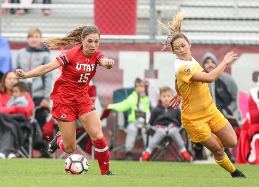 Natalie+Vukic+%2815%29+dribbles+past+her+opponent+During+the+Utah+Utes+Womens+soccer+tie+game+versus+University+of+Southern+California+at+Ute+Soccer+Field+in+Salt+Lake+City%2C+UT+on+Saturday%2C+September+23%2C+2017.%0A%0A%28Photo+by+Cassandra+Palor%2F+Daily+Utah+Chronicle%29