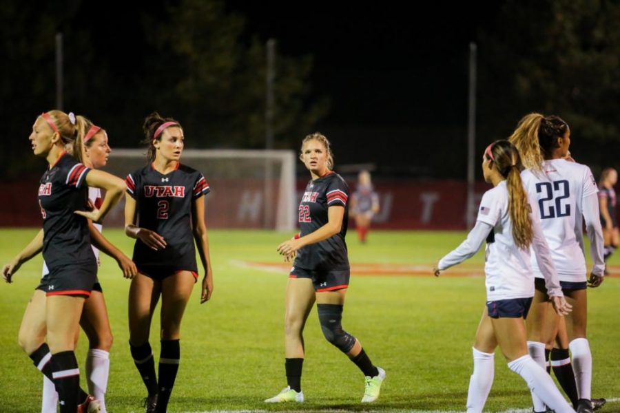 Ella Ballstaedt readies for a corner kick as the Utah Womens Soccer Team takes on the Arizona Wildcats at Ute Soccer Field in Salt Lake City, UT on Thursday,Oct. 19, 2017.

(Photo by Curtis Lin/ Daily Utah Chronicle)