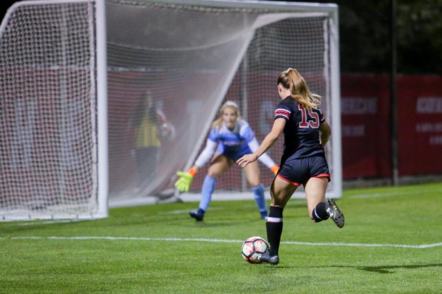 Natalie Vukic about to shoot as the Utah Womens Soccer Team takes on the Arizona Wildcats at Ute Soccer Field in Salt Lake City, UT on Thursday,Oct. 19, 2017.

(Photo by Curtis Lin/ Daily Utah Chronicle)