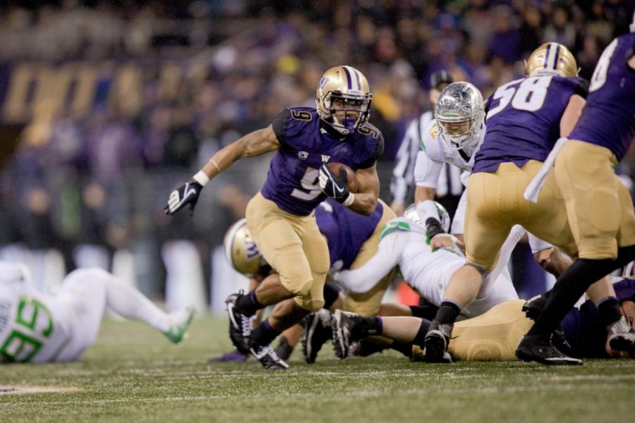 Washington running back Myles Gaskin runs up field. UW ran for a total of 247 yards, with Gaskin accounting for 123 yards and a touchdown.