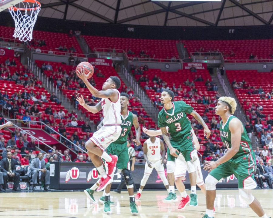 University+of+Utah+senior+guard+Justin+Bibbins+%281%29+leaps+through+the+air+for+a+layup+in+an+NCAA+Basketball+game+vs.+Mississippi+Valley+State+University+at+the+Jon+M.+Huntsman+Center+in+Salt+Lake+City%2C+Utah+on+Monday%2C+Nov.+13%2C+2017%0A%0A%28Photo+by+Kiffer+Creveling+%7C+The+Daily+Utah+Chronicle%29
