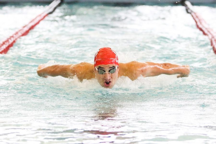 Senior Ben Scott in the Mens 200 Fly as the Utah Men and Womens Swim and Dive  Team take on the Stanford Cardinals at the Ute Natatorium in Salt Lake City, UT on Friday, Oct. 20, 2017.

(Photo by Curtis Lin/ Daily Utah Chronicle)