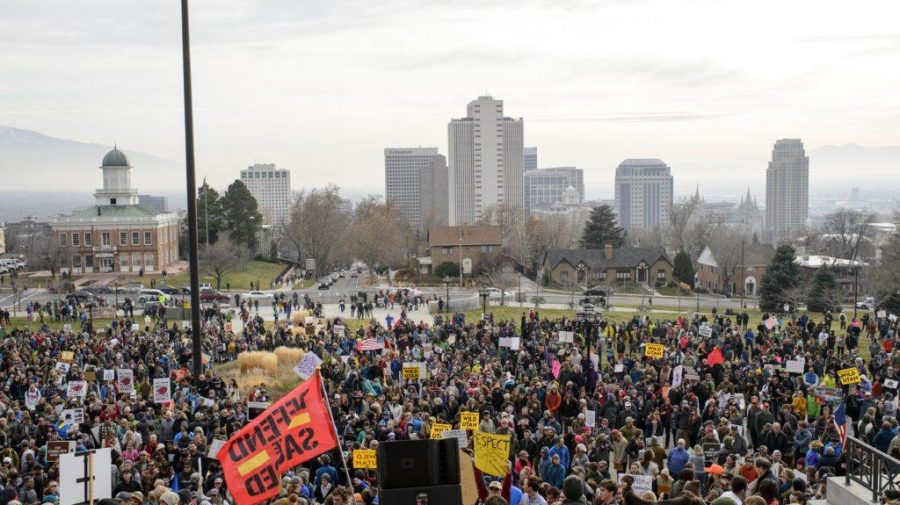 Thousands of Utahns protest Trumps administration with the proposal of shrinking Bears Ears and Grand Staircase-Escalante national monuments in Salt Lake City, Utah on Saturday, Dec. 2, 2017 | Chronicle archive.