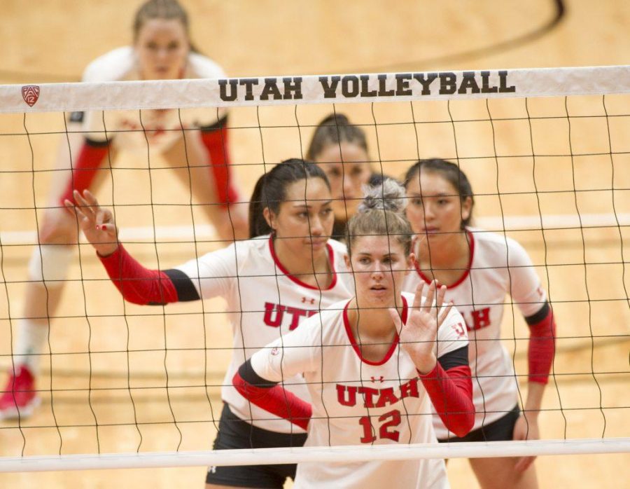 The University of Utah help direct the serve in an NCAA Volleyball match vs. The Purdue Boilermakers at the Jon M. Huntsman Center in Salt Lake City, Utah on Friday, Dec. 1, 2017

(Kiffer Creveling | The Daily Utah Chronicle)