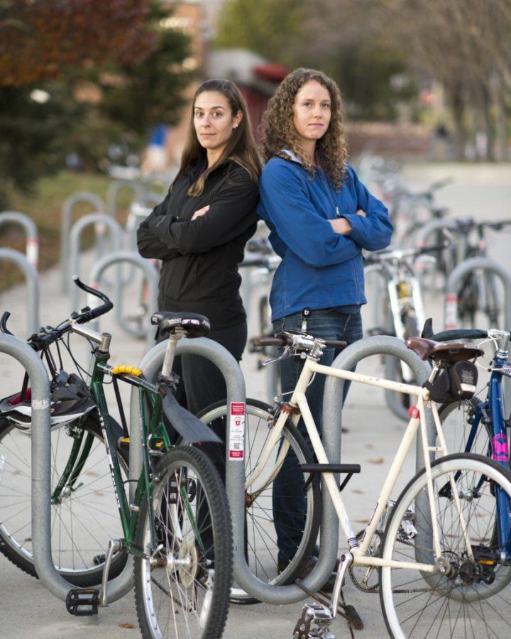 Koren Roach, fifth year grad student from the department of Bioengineering (left), and Penny Atkins, fifth year grad student from the department of Bioengineering, are are avid cyclists a part of the University of Utah Mountain Biking Team explain their current research at the Marriott Library in Salt Lake City, Utah on Wednesday, Nov. 29, 2017

(Kiffer Creveling | The Daily Utah Chronicle)