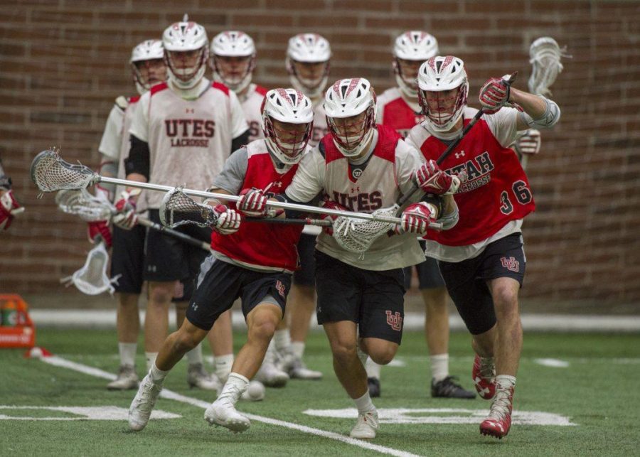 The University of Utah mens lacrosse team practices at the Spence Eccles Field House in Salt Lake City, Utah on Tuesday, Feb. 13, 2018.

(Photo by Kiffer Creveling | The Daily Utah Chronicle)