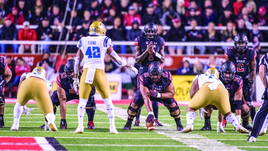 University of Utah sophomore quarterback Tyler Huntley (1) calls for the ball during a play in an NCAA Football game vs. The UCLA Bruins in Rice Eccles Stadium in Salt Lake City, Utah on Friday, Nov. 3, 2017

(Photo by Kiffer Creveling | The Daily Utah Chronicle)