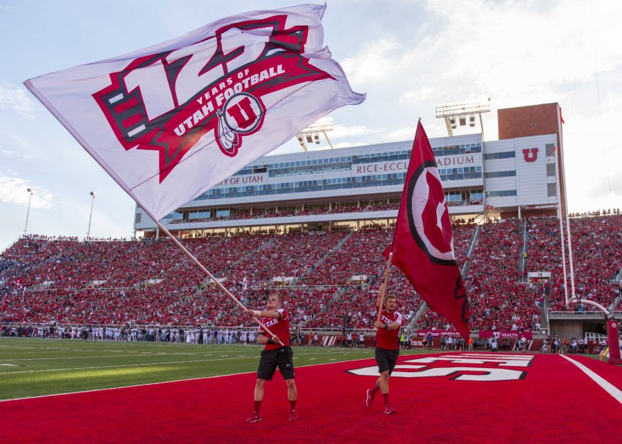 The+University+of+Utah+celebrates+after+a+touchdown+during+an+NCAA+Football+game+vs.+the+Weber+State+Wildcats+at+Rice+Eccles+Stadium+in+Salt+Lake+City%2C+Utah+on+Thursday%2C+Aug.+30%2C+2018.+%28Photo+by+Kiffer+Creveling+%7C+The+Daily+Utah+Chronicle%29