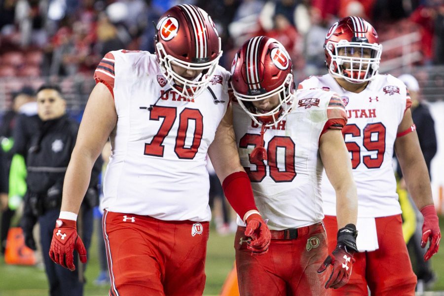 University+of+Utah+senior+linebacker+Cody+Barton+%2830%29+walks+to+the+locker+room+with+senior+offensive+lineman+and+brother+Jackson+Barton+%2870%29+after+a+10-3+loss+to+the+University+of+Washington+Huskies+in+the+Pac12+Championship+Football+game+at+Levis+Stadium+in+Santa+Clara%2C+CA+on+Friday%2C+Nov.+30%2C+2018.+%0A%0A%28Photo+by%3A+Justin+Prather+%7C+The+Daily+Utah+Chronicle%29.