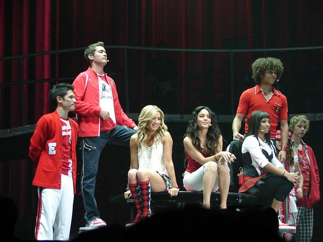 High School musical stars relax for a moment on set. 