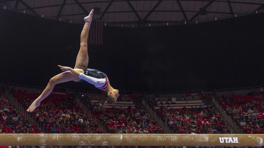 University of Utah womens gymnastics junior Missy Reinstadtler performs on the beam in the Red Rock preview at the Jon M. Huntsman Center in Salt Lake City, Utah on Friday, Dec. 7, 2018.  (Photo by Kiffer Creveling | The Daily Utah Chronicle)