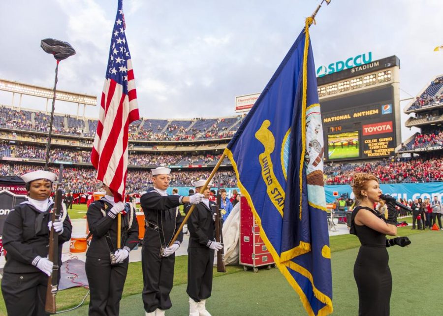 US Navy seals perform the national anthem before the San Diego County Credit Union Holiday Bowl at SDCCU Stadium in San Diego, California on Monday, Dec. 31, 2018. (Photo by Kiffer Creveling | The Daily Utah Chronicle)