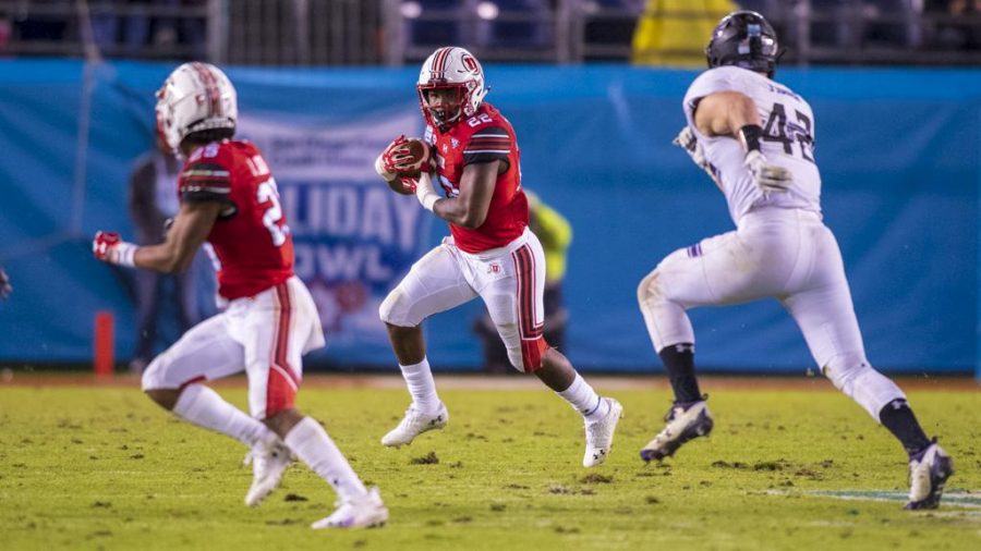 University of Utah freshman running back Devin Brumfield (22) runs the ball during the San Diego County Credit Union Holiday Bowl vs. Northwestern University at SDCCU Stadium in San Diego, California on Monday, Dec. 31, 2018. (Photo by Kiffer Creveling | The Daily Utah Chronicle)