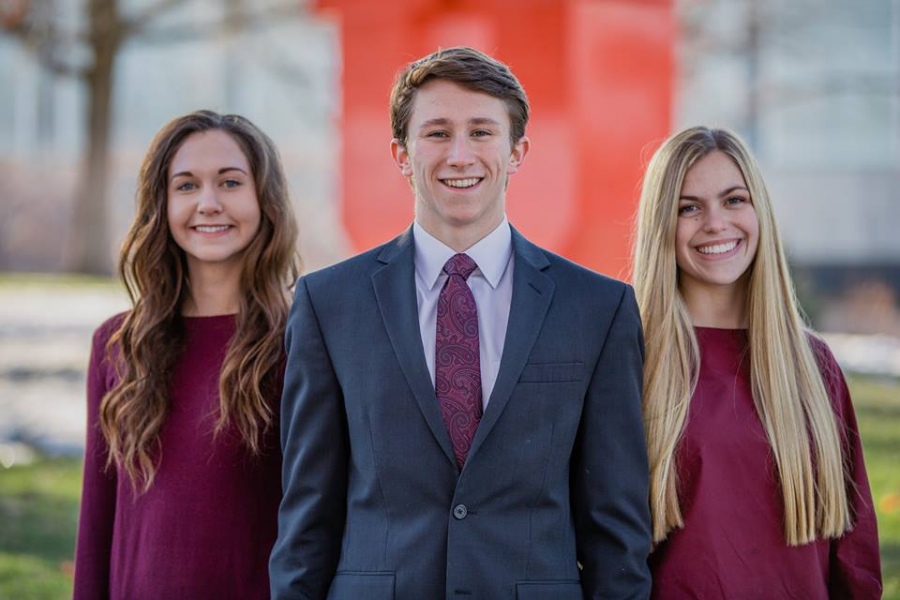 The ASUU executive branch for the 2018-19 academic year. From left to right, former vice president of student relations Xandra Pryor, president Connor Morgan, vice president of university relations Maggie Gardner. Courtesy of the Morgan ticket.
