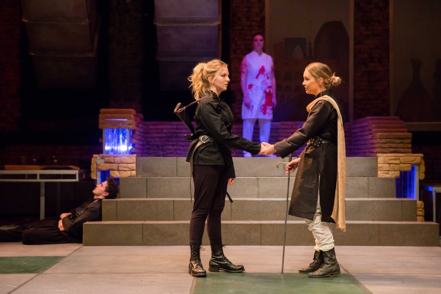 Selah McKenna (left) and Lindsie Kongsore (right) in the University of Utahs production of Julius Caesar
(Photo by Todd Collins)