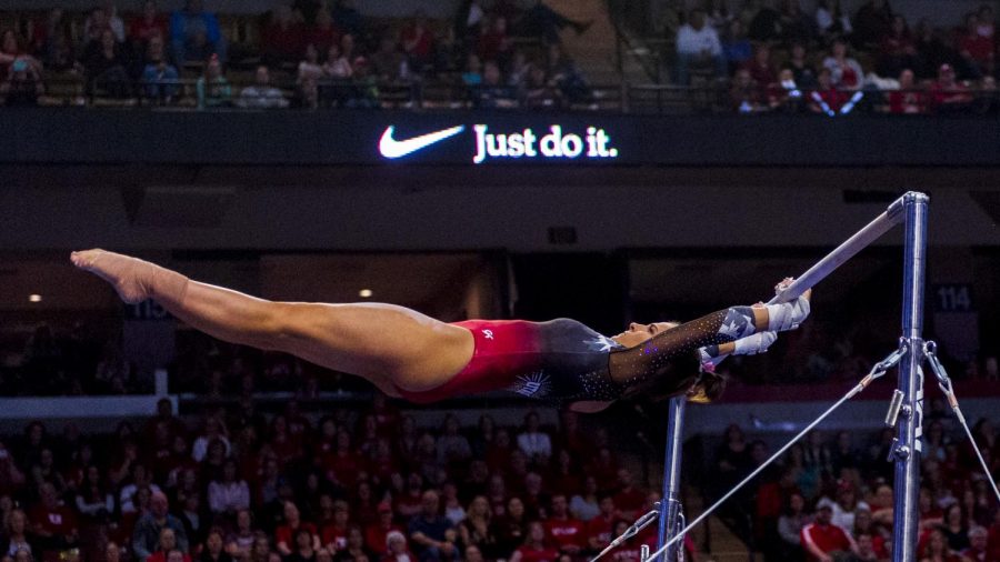 University+of+Utah+womens+gymnastics+junior+Missy+Reinstadtler+performs+on+the+uneven+bars+in+the+PAC+12+conference+championship+at+the+Maverik+Center+in+Salt+Lake+City%2C+Utah+on+Saturday%2C+March+23%2C+2019.++%28Photo+by+Kiffer+Creveling+%7C+The+Daily+Utah+Chronicle%29