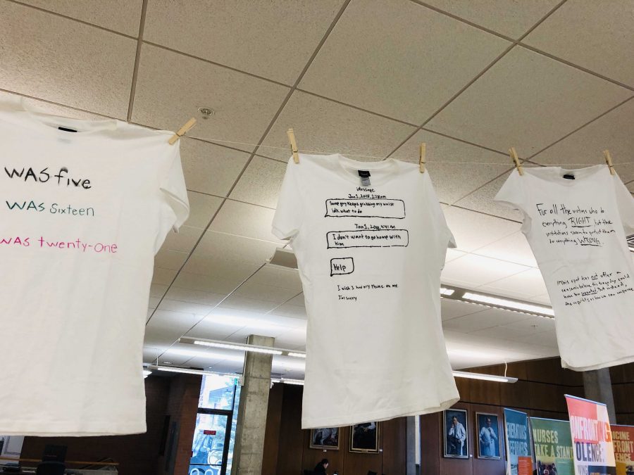 T-shirts displayed in The Clothesline Project. Courtesy Donna Baluchi and Heidi Greenberg. 