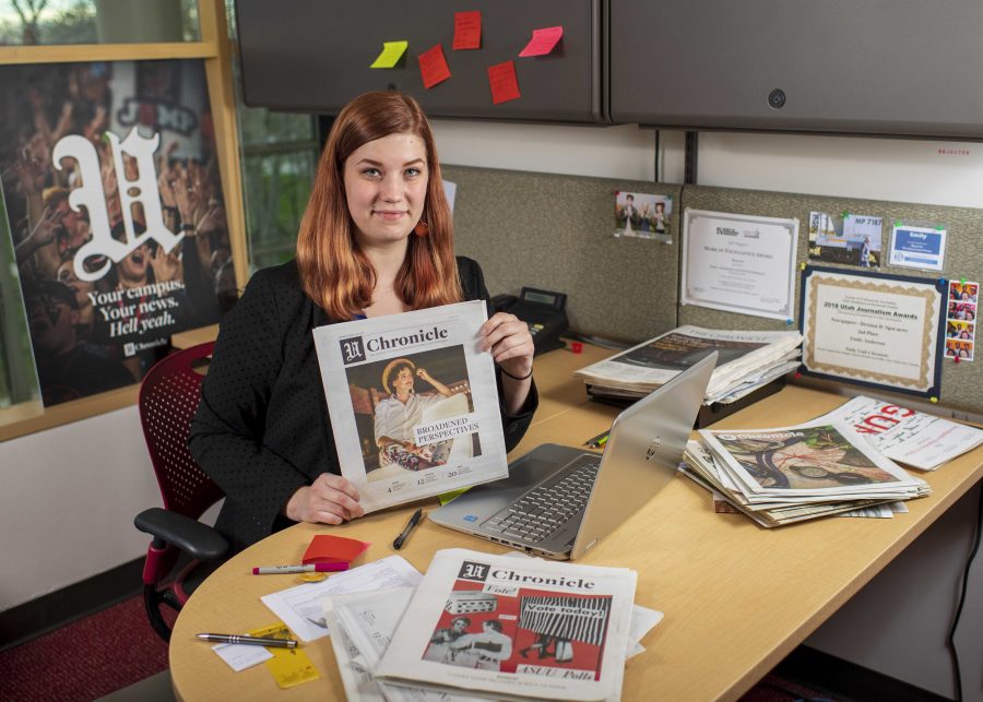 Photographing the upcoming Daily Utah Chronicle Editor-in-Chief, Haley Oliphant, at the University of Utah in Salt Lake City, UT on Wednesday, April 17, 2019. 
(Photo by Kiffer Creveling | The Daily Utah Chronicle)