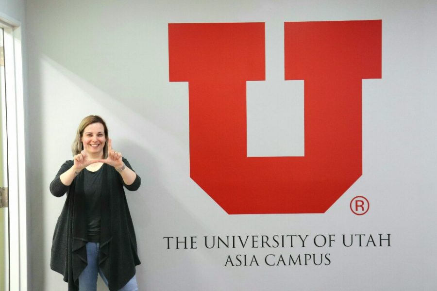Nicole Pankiewicz poses for a photo after the interview on April 26, 2019 at the University of Utah Asia Campus. (Photo by Mitch Shin | The Daily Utah Chronicle)