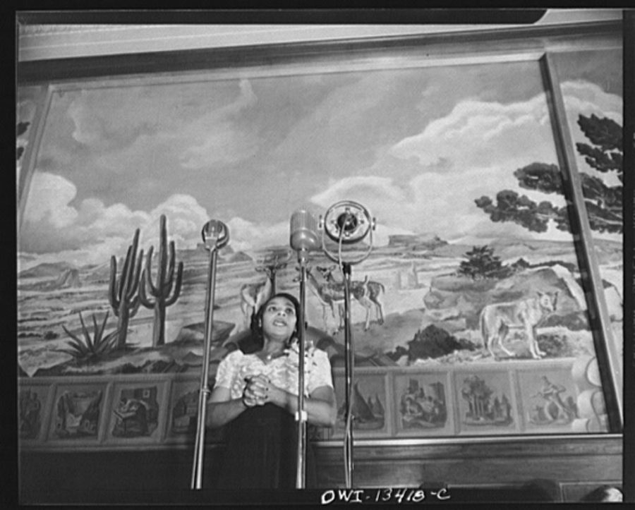 Marian Anderson broadcasting in Washington, D.C., dedicating her commemoration during her experience singing at the Lincoln Memorial. 