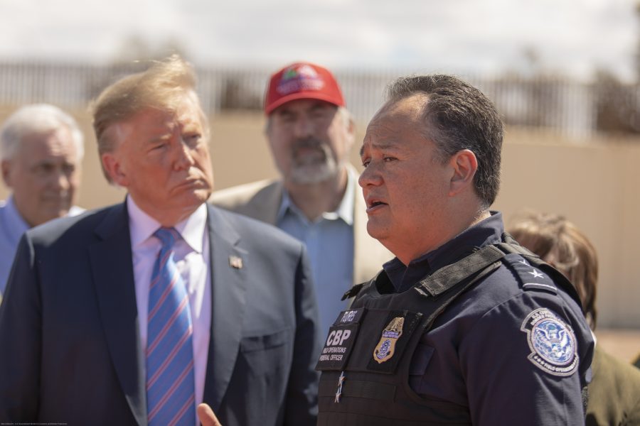 President Donald J. Trump made a trip the U.S.-Mexico Border near Calexico CA. During his visit he viewed a newly installed section border wall near the Gran Plaza Outlets. Courtesy Flickr.

Photo by Mani Albrecht
U.S. Customs and Border Protection
Office of Public Affairs
Visual Communications Division
