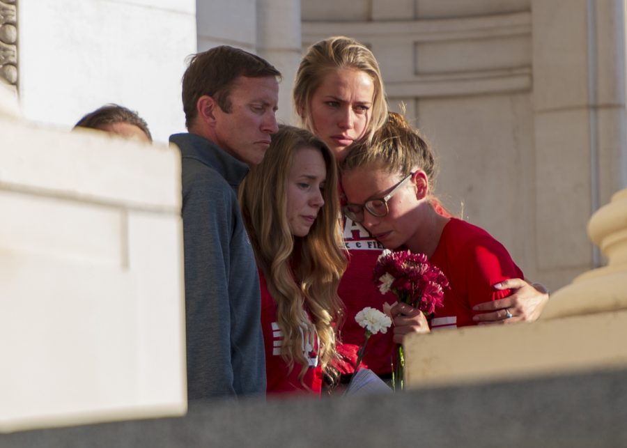 Students, staff, family and friends attend a vigil on the steps of the Park Building for Lauren McCluskey who was tragically killed on campus at The University of Utah in Salt Lake City, Utah on Wednesday, Oct. 24, 2018. (Photo by Kiffer Creveling | The Daily Utah Chronicle)