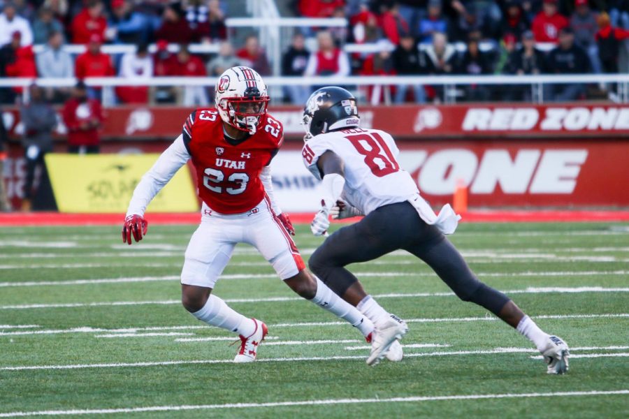 University+of+Utah+sophomore+defensive+back+Julian+Blackmon+%2823%29+chased+down+a+Washington+State+player+in+an+NCAA+Football+game+vs.+The+Washington+State+Cougars+in+Rice-Eccles+Stadium+in+Salt+Lake+City%2C+UT+on+Saturday%2CNov.+11%2C+2017.%28Photo+by+Curtis+Lin%2F+Daily+Utah+Chronicle%29