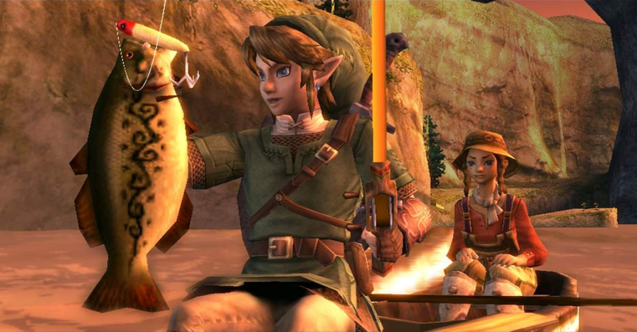 Hena can accompany Link while fishing remarking the better spots at Henas Fishing Hole in The Legend of Zelda: Twilight Princess.