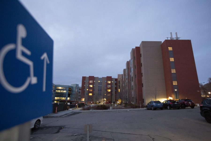 Handicap accessible parking lots at the Marriott Honors Community at the University of Utah have been removed during construction of new building addition.(Justin Prather | Daily Utah Chronicle)
