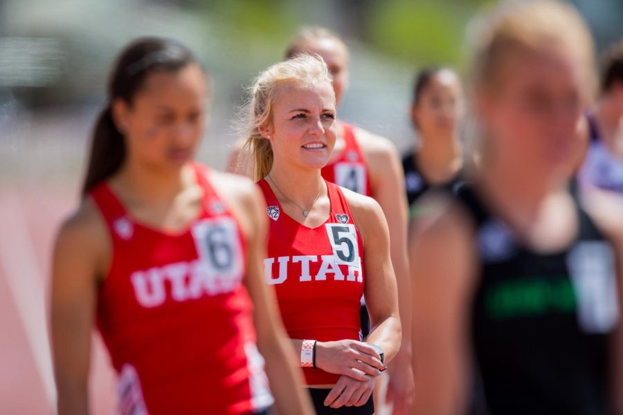 University+of+Utah+junior+distance+runner+Sarah+Newton+%285%29+readied+up+prior+to+the+start+of+the+final+heat+of+the+Womens+800+meter+run+in+an+NCAA+Track+and+Field+meet+at+the+McCarthey+Family+Track+and+Field+Complex+in+Salt+Lake+City+on+Saturday%2C+April+13.%28Photo+by+Curtis+Lin+%7C+Daily+Utah+Chronicle%29