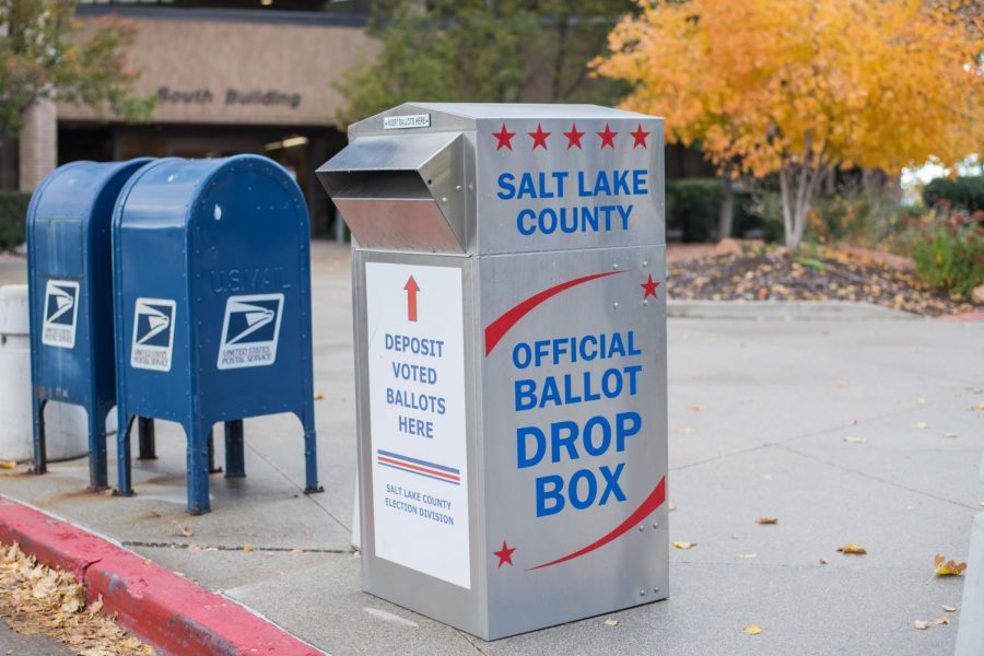 An Official Ballot Drop Box for the Midterm Elections 2018 at the Salt Lake County Building in Salt Lake City on Tuesday, Oct. 23, 2018. (Photo by Curtis Lin | Daily Utah Chronicle)
